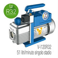 VALUE V-I120-R32 POMPA VUOTO SINGOLO STADIO, ADATTA ANCHE PER R32 E A2L, PORTATA 51 LITRI/MINUTO, MOTORE 1/4 HP, GRADO DI VUOTO 0,2 MBAR/20 PA/150 MICRON - CON ELETTROVALVOLA E VACUOMETRO