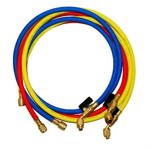 VALUE KIT N° 3 TUBI DI CARICA (ROSSO + GIALLO + BLU) - LUNGHEZZA 150 CM. - CON VALVOLA LATO 45° - ATTACCHI 1/4 SAE SU ENTRAMBI I LATI, CON VALVOLA A SFERA E DEPRESSORE