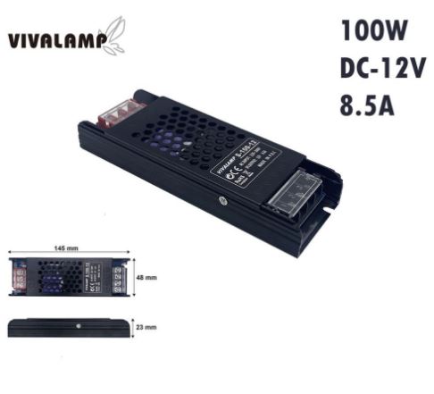 TRASFORMATORE 12V DC 100 WATT 8.33A SLIM NERO VIVALAMP