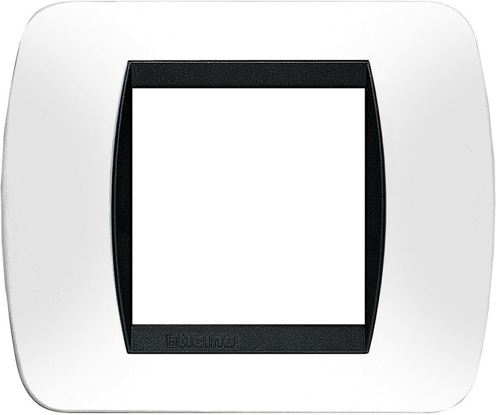 PLACCA 2 MODULI BIANCA CON CORNICE INTERNA NERA BTICINO SERIE LIVING