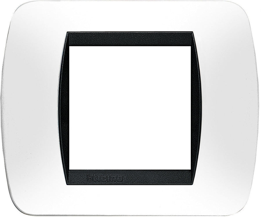 PLACCA 2 MODULI BIANCA CON CORNICE INTERNA NERA BTICINO SERIE LIVING