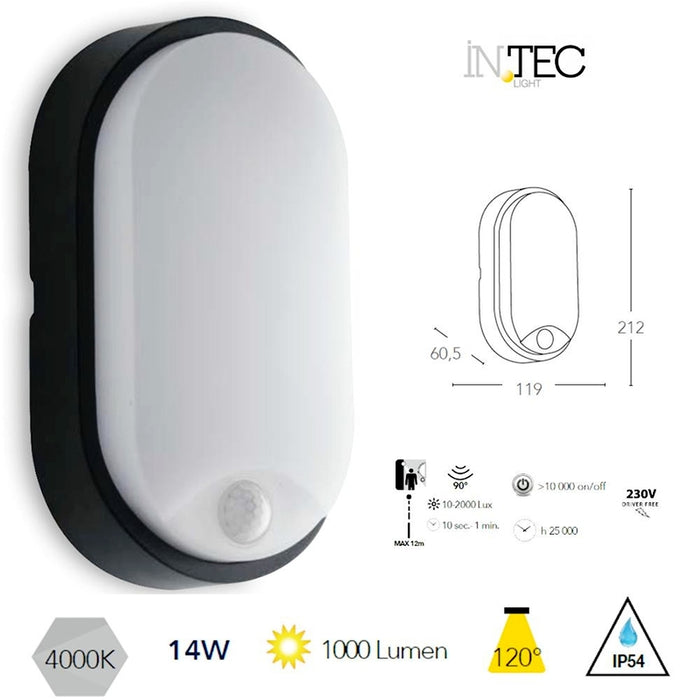 PLAFONIERA A LED DA ESTERNO CON SENSORE DI MOVIMENTO 14W LUCE NATURALE