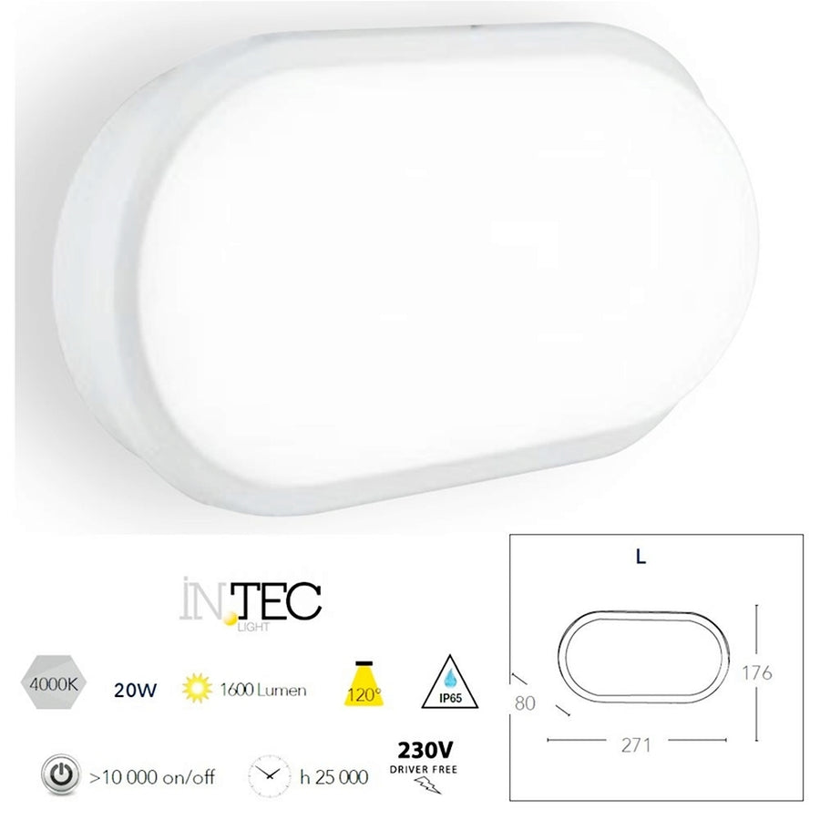 PLAFONIERA LED SHELLY BIANCA 20W LUCE NATURALE IP65