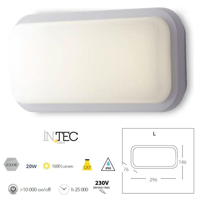 PLAFONIERA A LED DA ESTERNO IN POLICARBONATO BIANCA 20W LUCE NATURALE