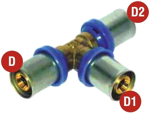 RACCORDO A "T" INTERMEDIO A PRESSARE CON 2 ATTACCHI INGRANDITI Ø 20×20×16 mm