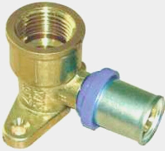 GOMITO FILETTATO FEMMINA CON FLANGIA A PRESSARE MULTIPINZA PROFILI U-TH-H DIAMETRO 20 mm x 1/2" BAMPI SISTEMA BALPEX SERIE LP