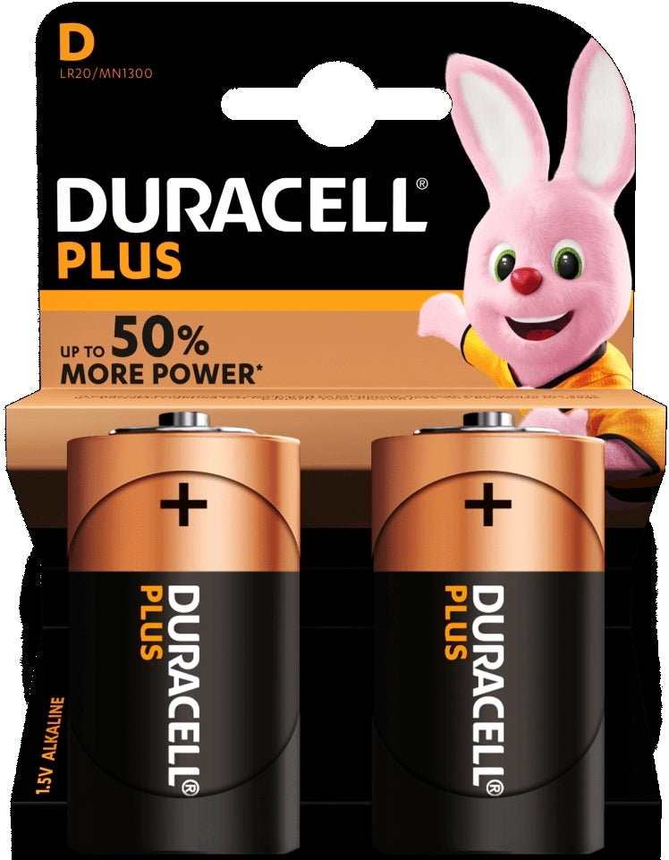 BLISTER 2 BATTERIE DURACELL PLUS TORCIA FORMATO D