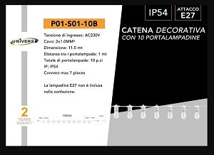 CATENA LUMINOSA ESTERNO UNIVERSO  10 PORTALAMPADE E27 11.5 METRI IP54