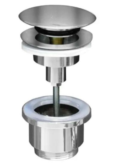 PILETTA DI SCARICO CLICK CLACK IN OTTONE CROMATO PER LAVABO O BIDET CON TAPPO CROMATO E VITE CENTRALE SENZA TROPPO PIENO 11/4"