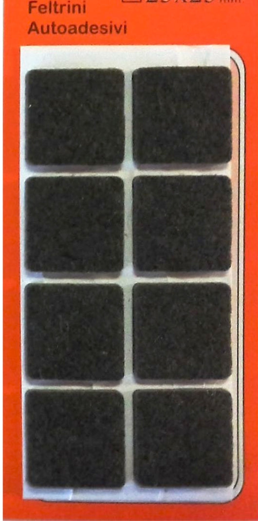 CONFEZIONE 8 FELTRINI AUTOADESIVI QUADRATI 25×25 mm MARRONI