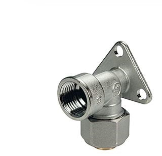 RACCORDO A GOMITO FILETTATO FEMMINA, CON STAFFA A MURO, PER TUBI IN PLASTICA O MULTISTRATO 1/2"X16
