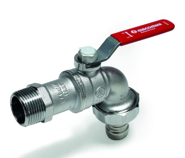 RUBINETTO DA GIARDINO A SQUADRA, MASCHIO-PORTAGOMMA, PASSAGGIO STANDARD, USO ACQUA SANITARIA 1" BOCCA 1 1/4"