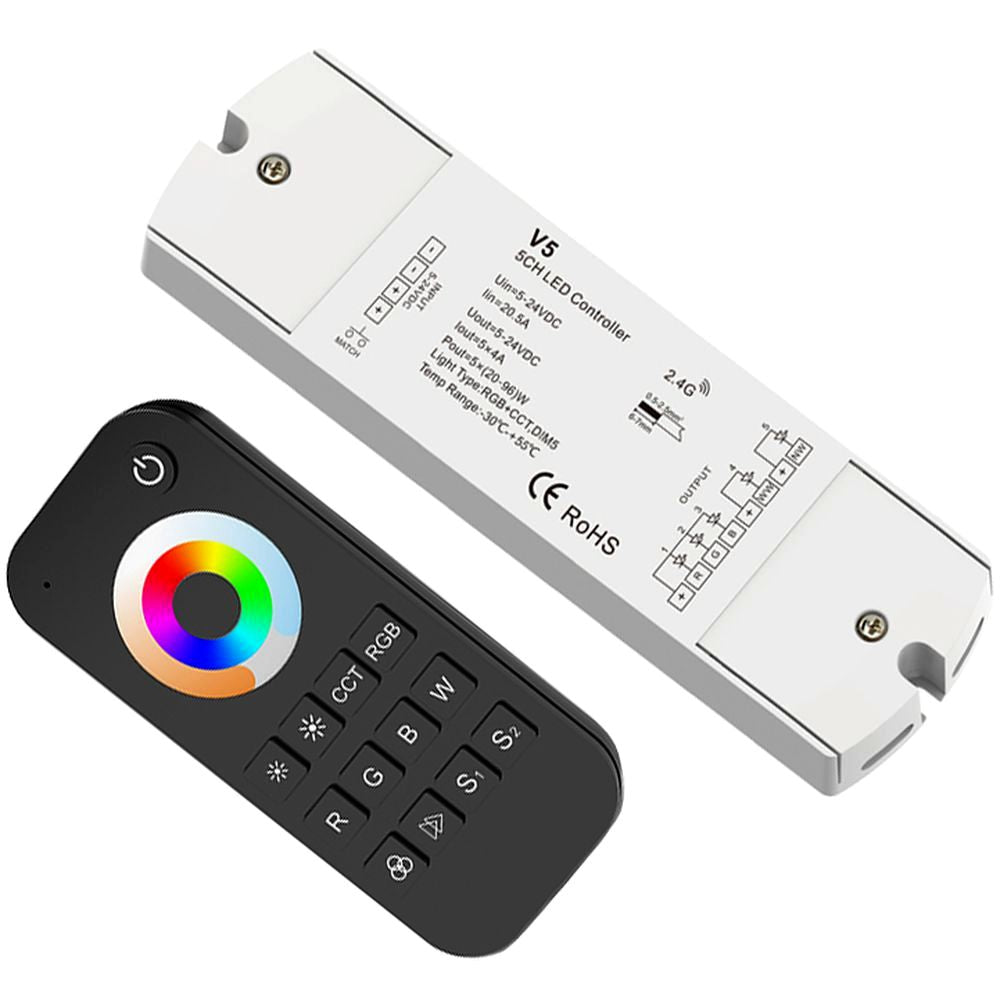 RADIOCOMANDO RF 2,4G CONTROLLO RGB/RGBW/RGB+CCT 4 ZONE 5 CANALI