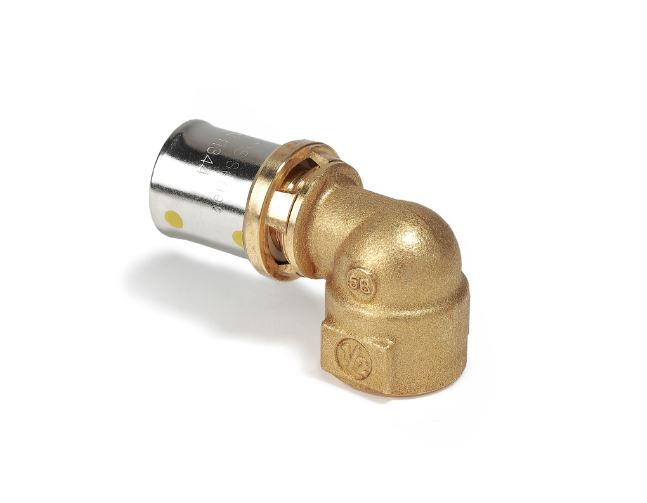 RACCORDO CURVO 90° FILETTATO FEMMINA, A PRESSARE MULTIPINZA, SERIE MULTIGAS 1/2" X (20 X 2)