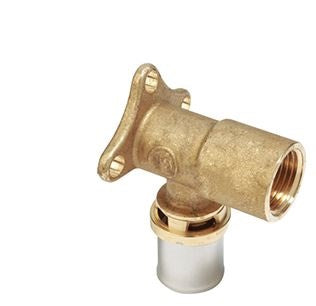 RACCORDO A GOMITO FILETTATO FEMMINA CON STAFFA A MURO A PRESSARE MULTIPINZA 1/2"X16