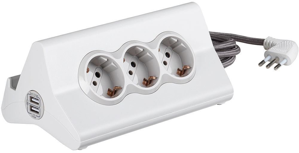 MULTIPRESA HI-TECH BIANCA CON 3 PRESE SCHUKO E 2 PRESE USB 2500W