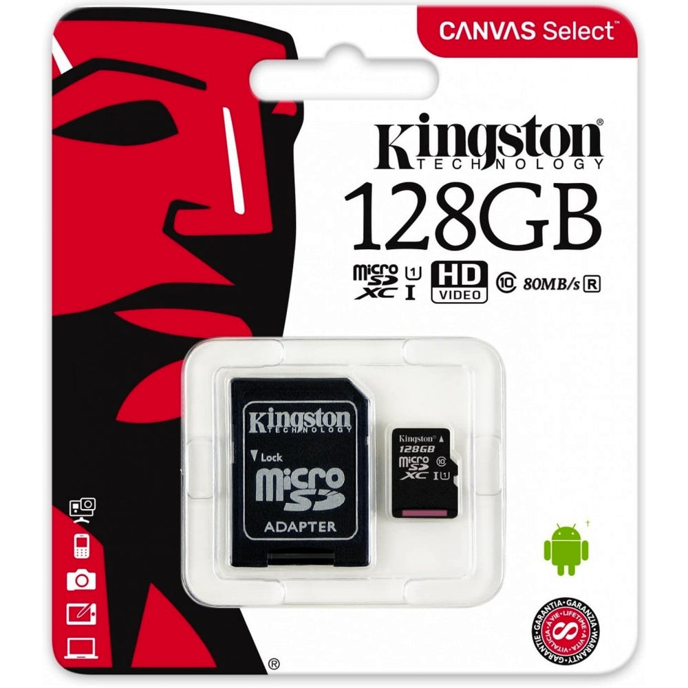 SCHEDA MICROSD CON ADATTATORE KINGSTON CANVAS SELECT 128 GB