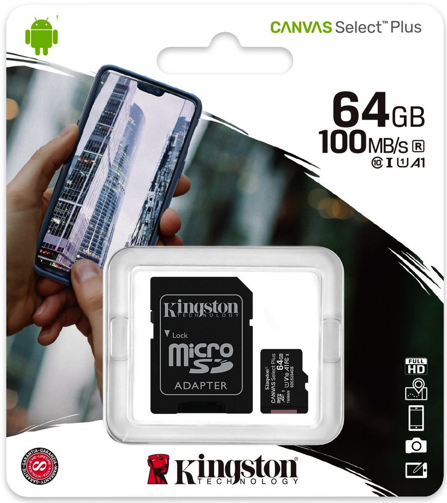 SCHEDA MICROSD CON ADATTATORE KINGSTON CANVAS SELECT PLUS 64 GB