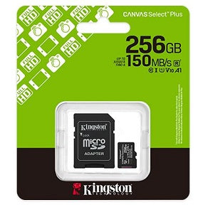 SCHEDA MICRO SD CON ADATTATORE KINGSTON CANVAS SELECT PLUS 256GB