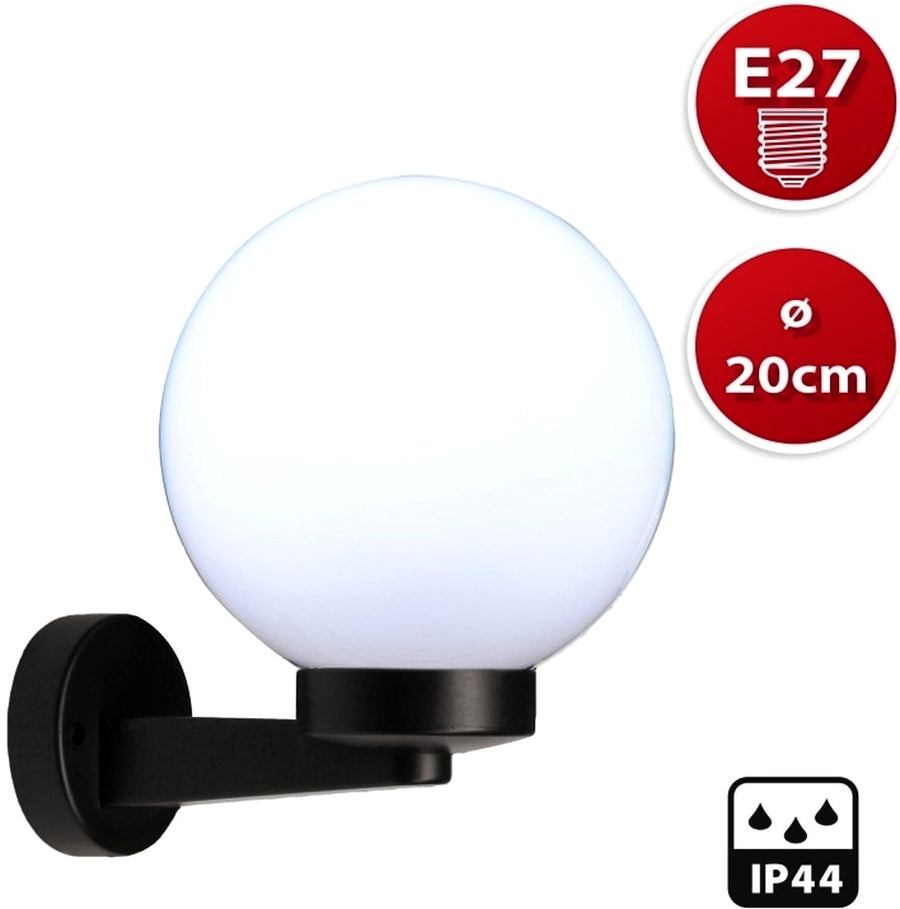 APPLIQUE CON SFERA BIANCA PER ESTERNO IP44 E27 Ø 20 cm