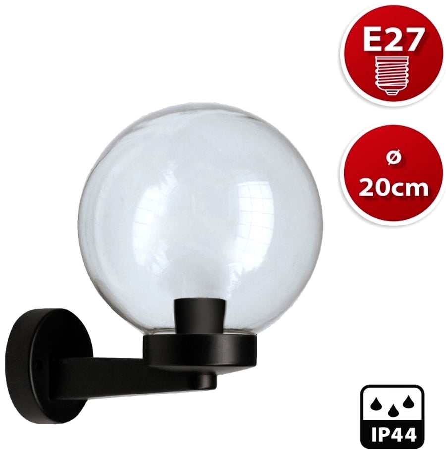 APPLIQUE CON SFERA TRASPARENTE PER ESTERNO IP44 E27 Ø 20 cm