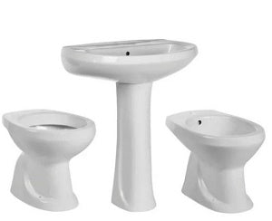 SERIE COMPLETA TRIS 4 PEZZI IN CERAMICA BIANCA CON LAVABO CM.64