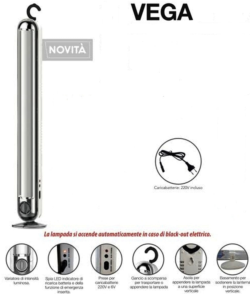 LAMPADA RICARICABILE 15 W CON VARIATORE DI INTENSITÀ LUMINOSA