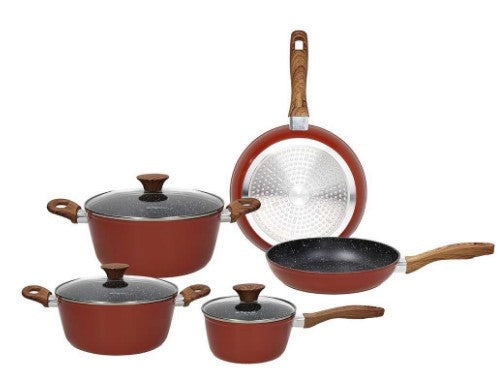 BATTERIA DI PENTOLE E PADELLE 8 PEZZI ALLUMINIO ROSSO