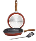 SET 3 PEZZI PADELLA 24 CM + GRILL 28X28 CM + SPATOLA NYLON ALLUMINIO ROSSO